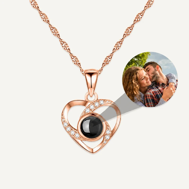 Collier Cœur Projection Photo Or Rose