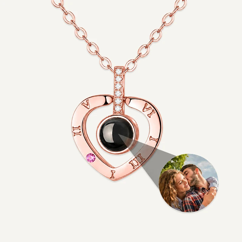 Collier Cœur Projection Photo Or Rose