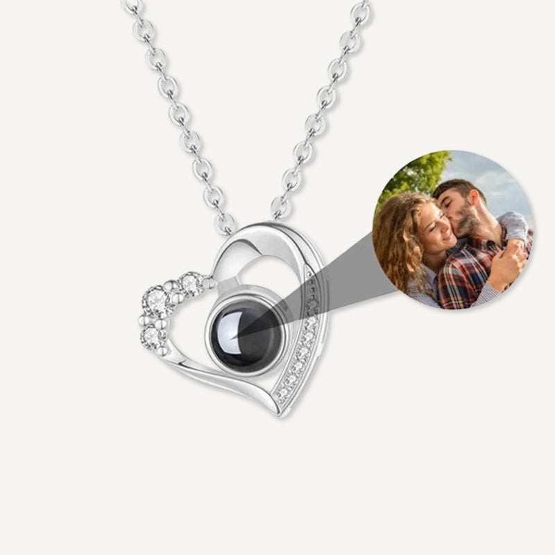 Collier Cœur Projection Photo en Argent