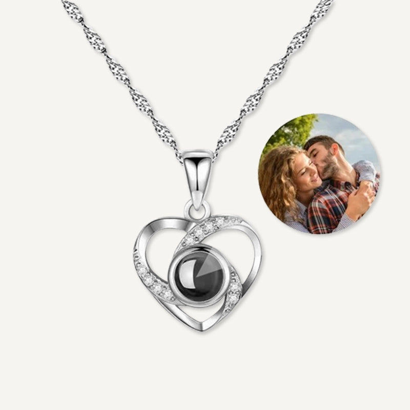 Collier Cœur Projection Photo en Argent