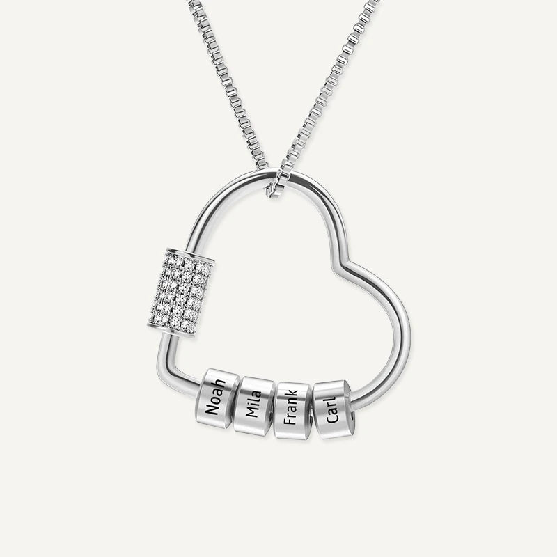 Collier Cœur avec Prénoms Gravés et Zirconium Argent