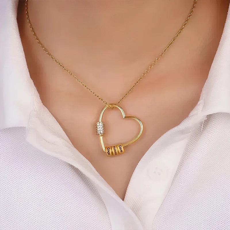Collier Cœur avec Prénoms Gravés et Zirconium Femme