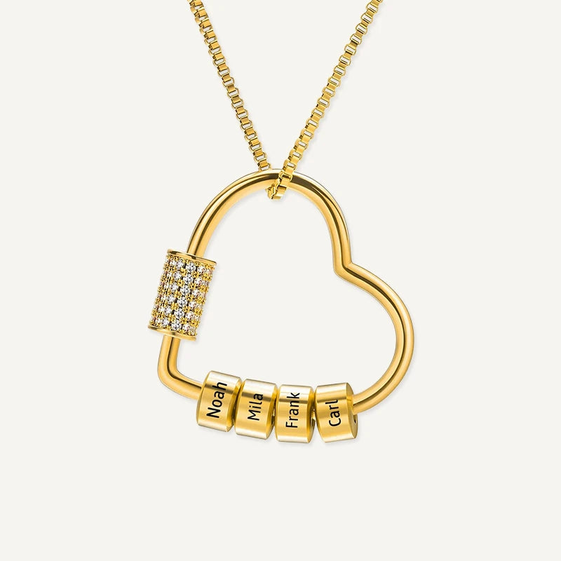 Collier Cœur avec Prénoms Gravés et Zirconium Or