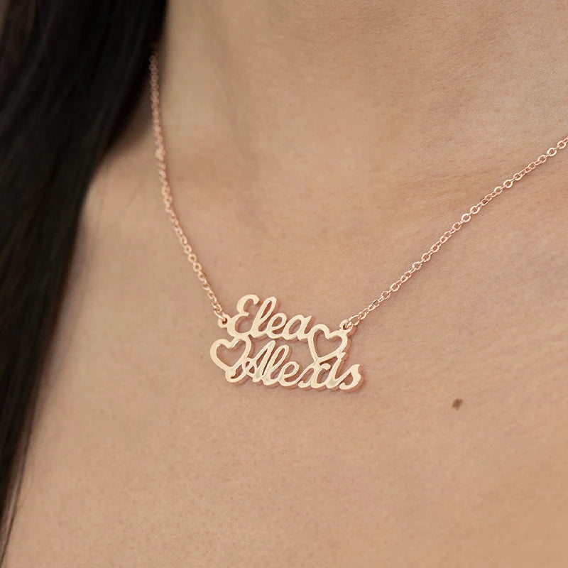 Collier Cœurs Double Prénoms Personnalisés Femme