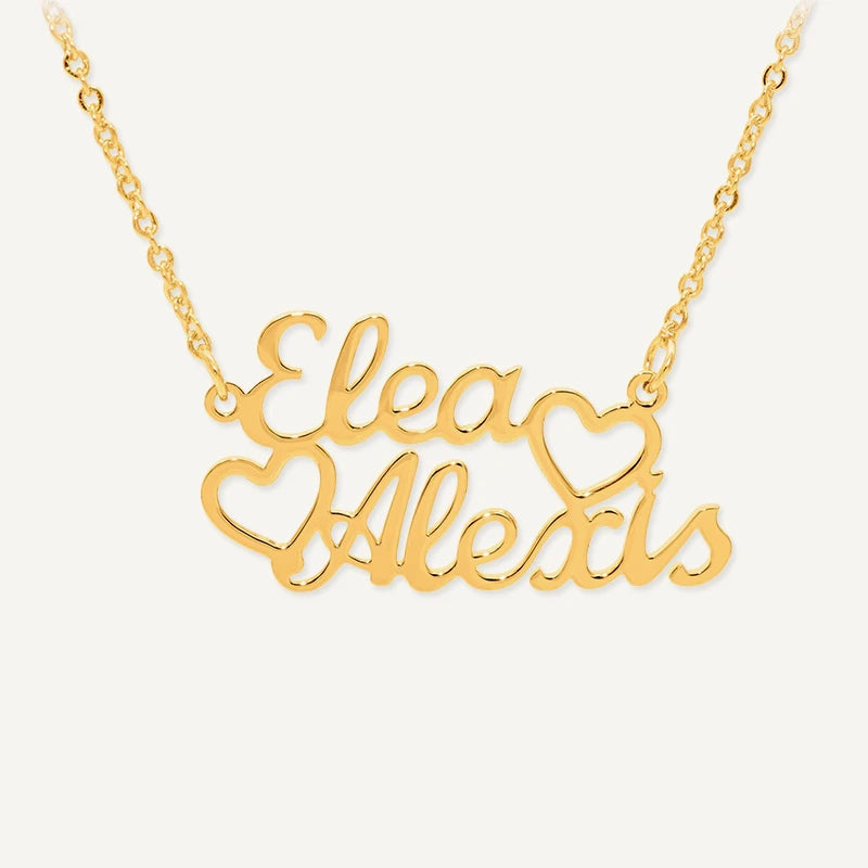 Collier Cœurs Double Prénoms Personnalisés Or