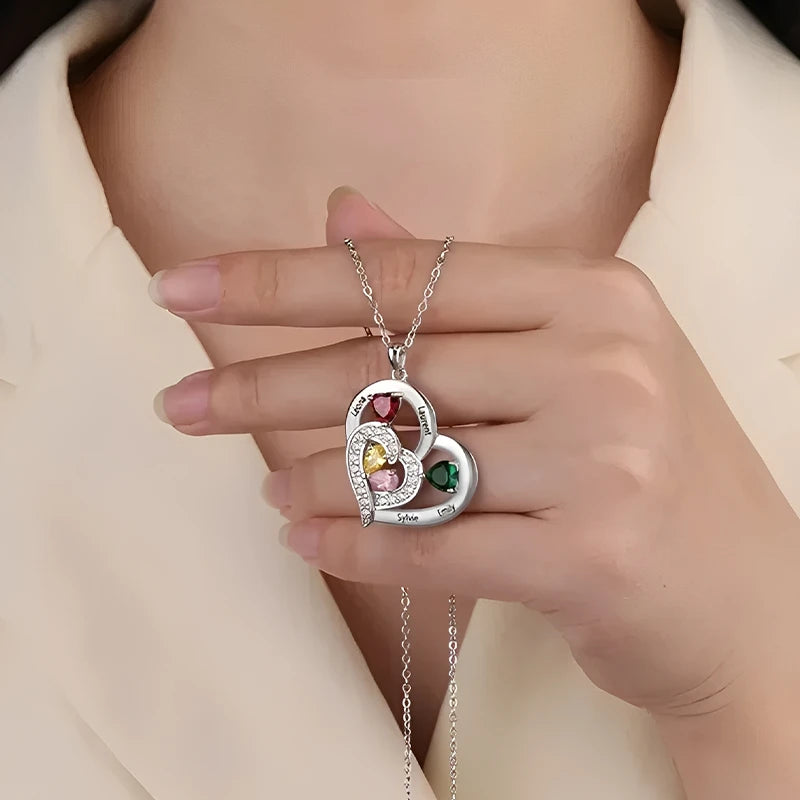 Collier Cœurs Entrelacés Prénoms avec Pierres de Naissance Femme