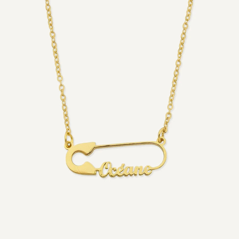 Collier Épingle à Nourrice Personnalisé avec Prénom Or