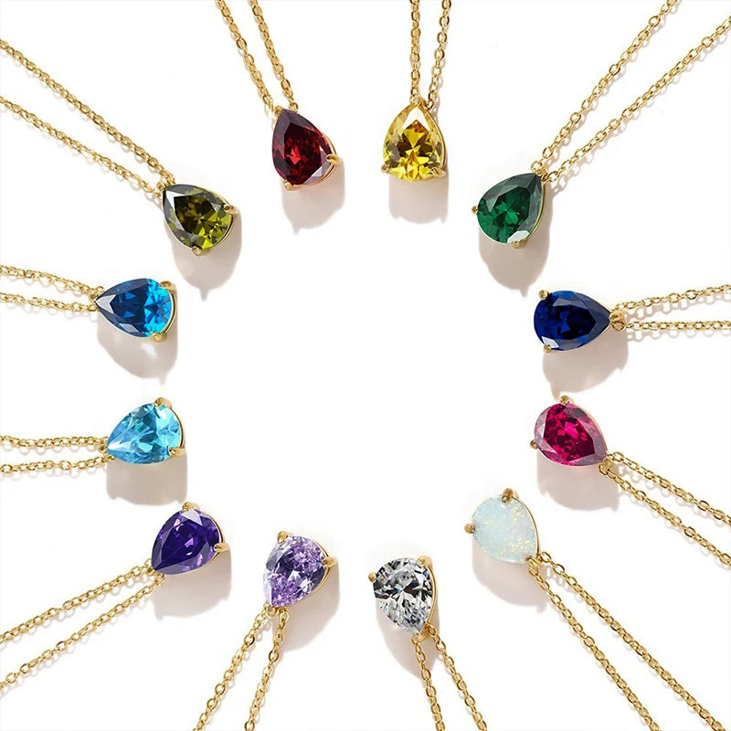 Collier Goutte Pierre de Naissance Acier Inoxydable