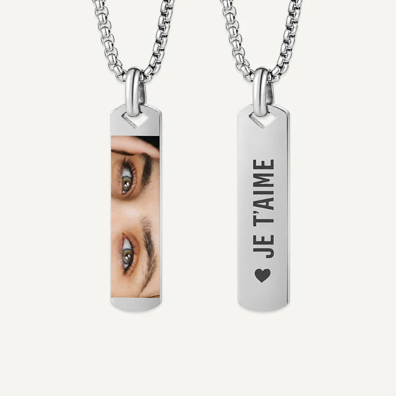 Collier Homme Photo Regard avec Gravure Argent