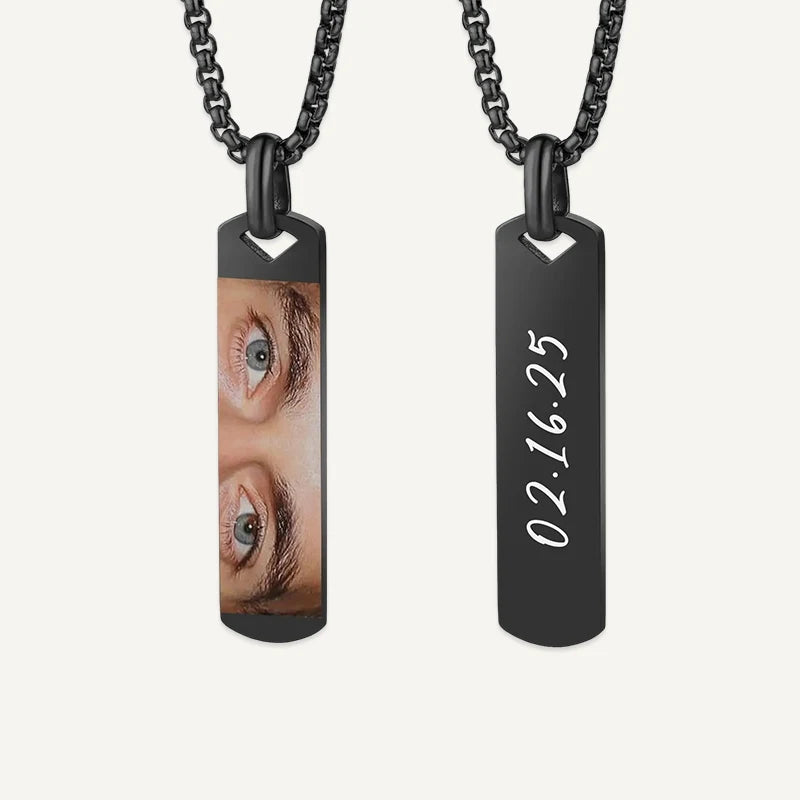 Collier Homme Photo Regard avec Gravure Noir