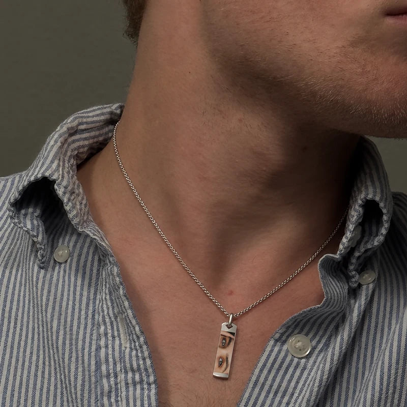 Collier Homme Photo Regard avec Gravure Argent Homme
