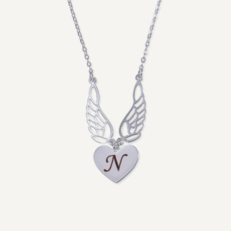 Collier Initiale Gravée avec d'Ailes d'Ange Argent