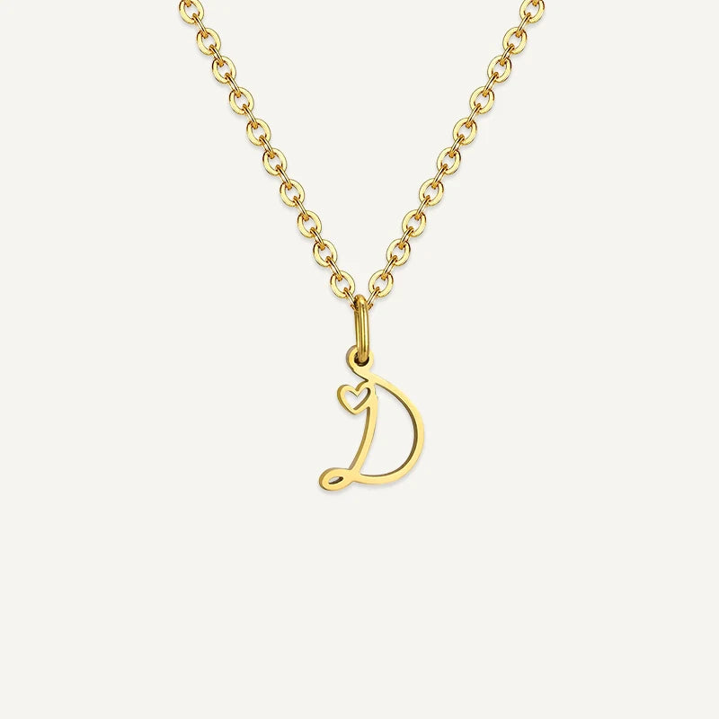 Collier Initiale Manuscrite avec Cœur D