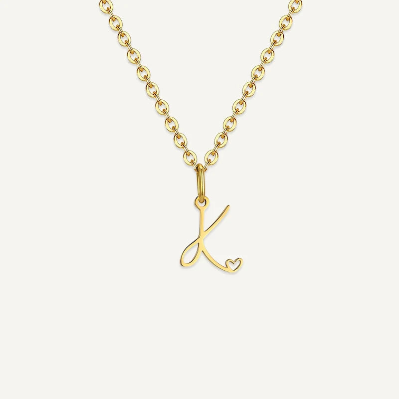 Collier Initiale Manuscrite avec Cœur K