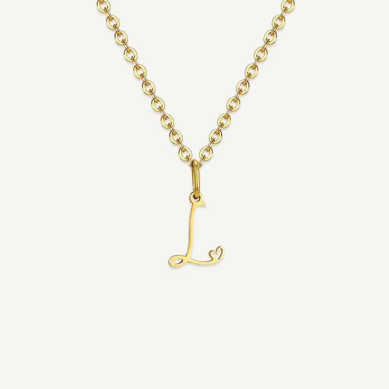 Collier Initiale Manuscrite avec Cœur L