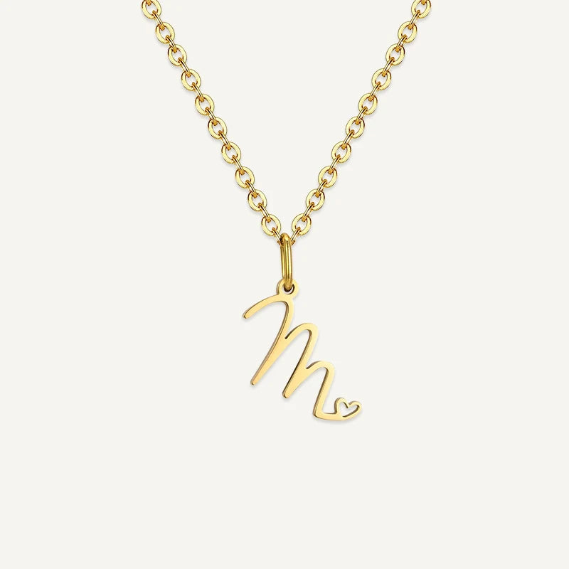 Collier Initiale Manuscrite avec Cœur M