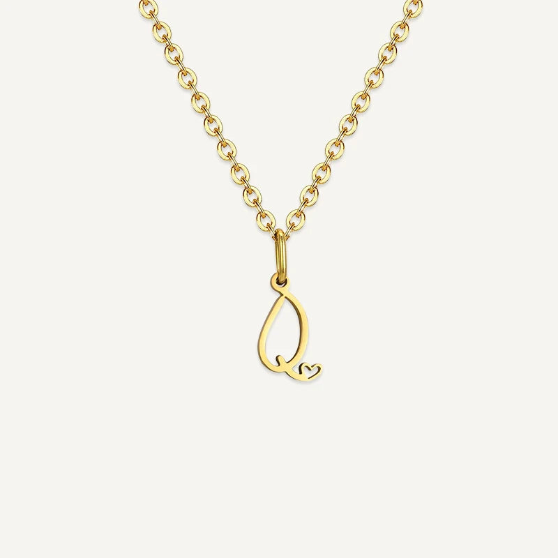 Collier Initiale Manuscrite avec Cœur Q