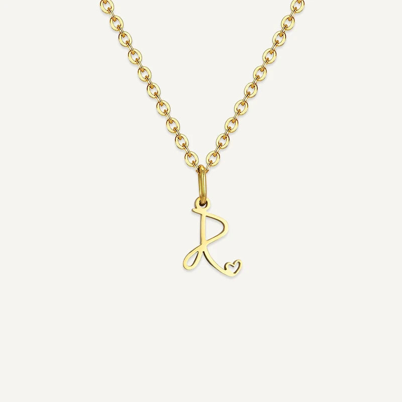 Collier Initiale Manuscrite avec Cœur R