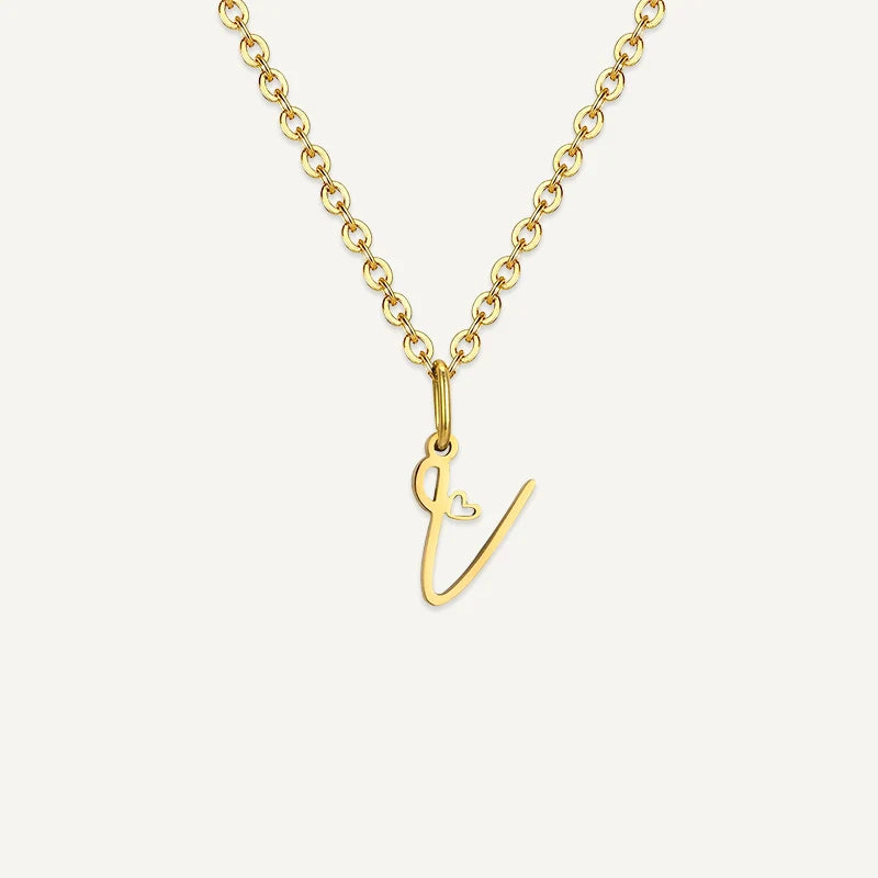 Collier Initiale Manuscrite avec Cœur V