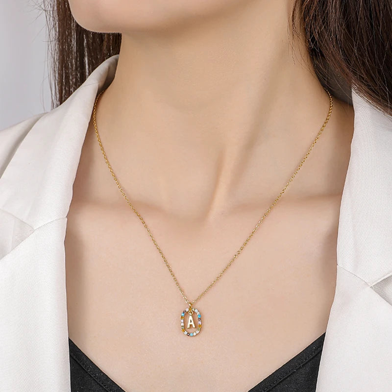 Collier Initiale Strass Multicolore Femme