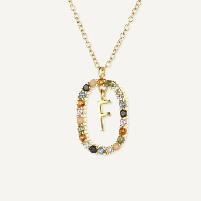 Collier Initiale Strass Multicolore Lettre F