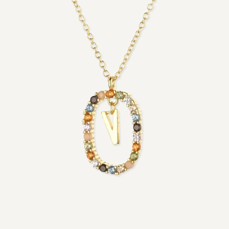 Collier Initiale Strass Multicolore Lettre V
