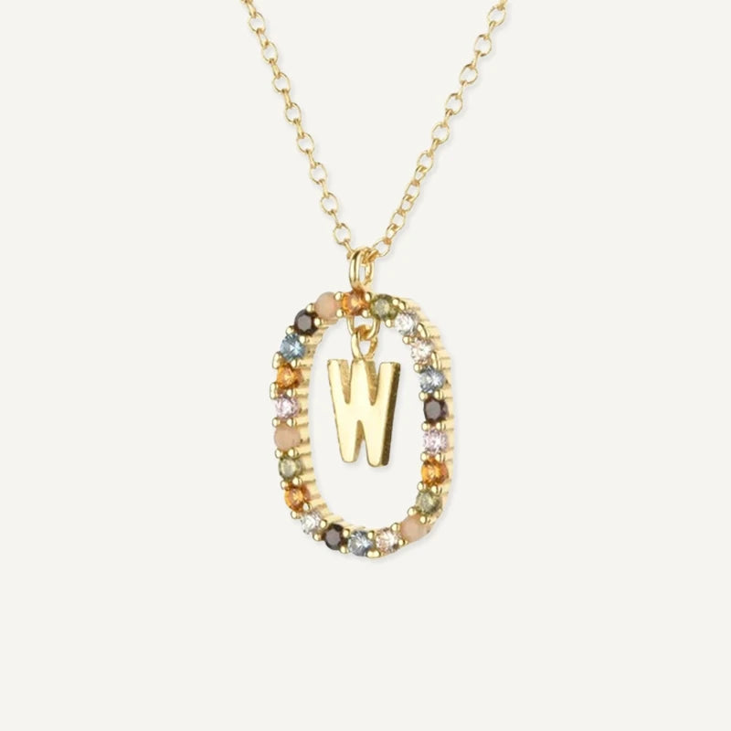 Collier Initiale Strass Multicolore Lettre W