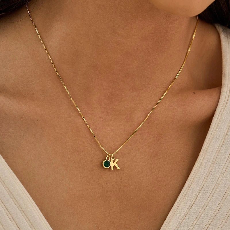Collier Initiale avec Pierre de Naissance Femme