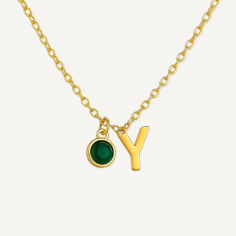 Collier Initiale avec Pierre de Naissance Or
