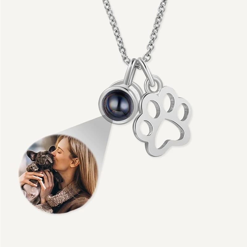 Collier Patte de Chien avec Projection Photo Argent