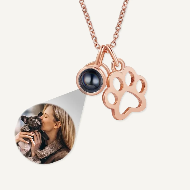 Collier Patte de Chien avec Projection Photo Or Rose