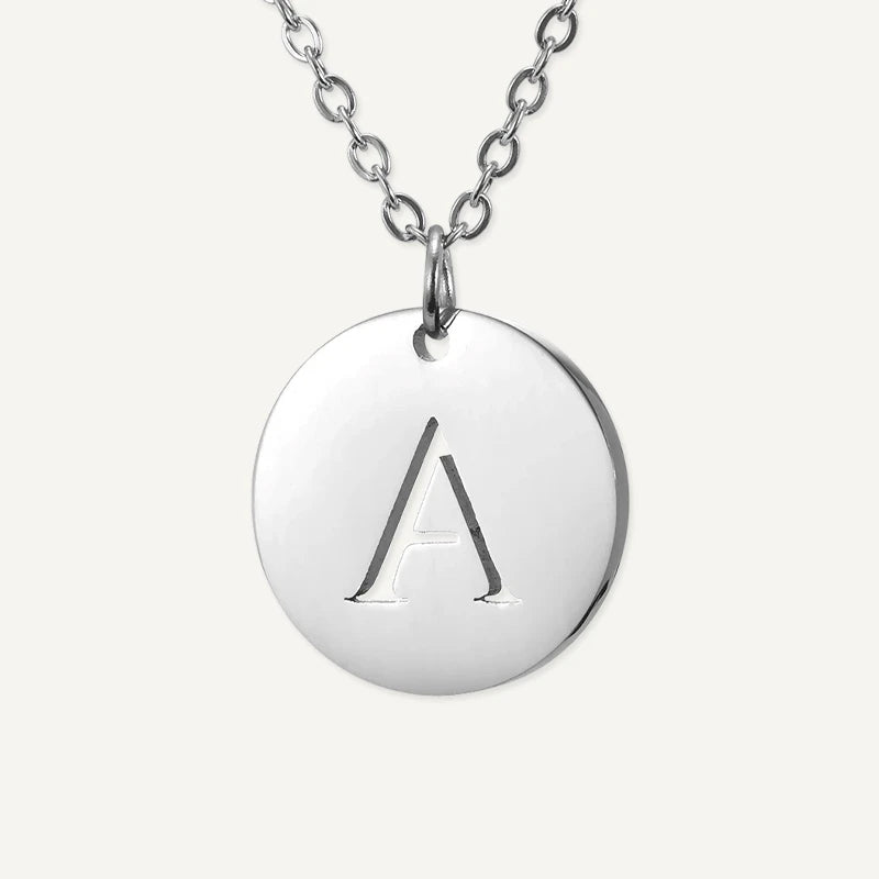Collier Pendentif Rond Initiale Argent Lettre A