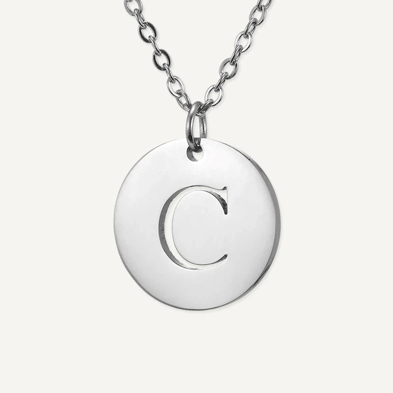 Collier Pendentif Rond Initiale Argent Lettre C