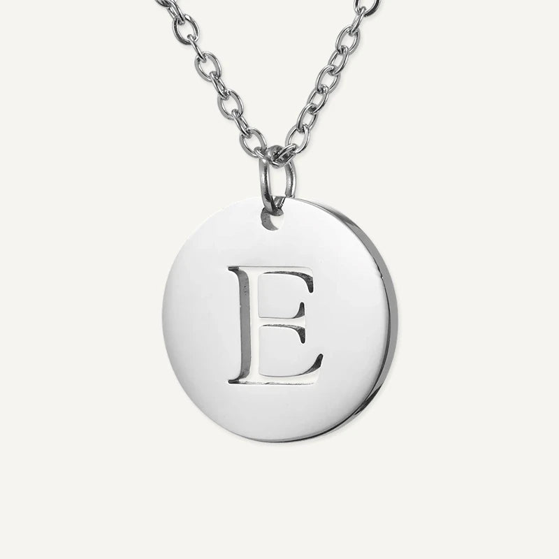 Collier Pendentif Rond Initiale Argent Lettre E