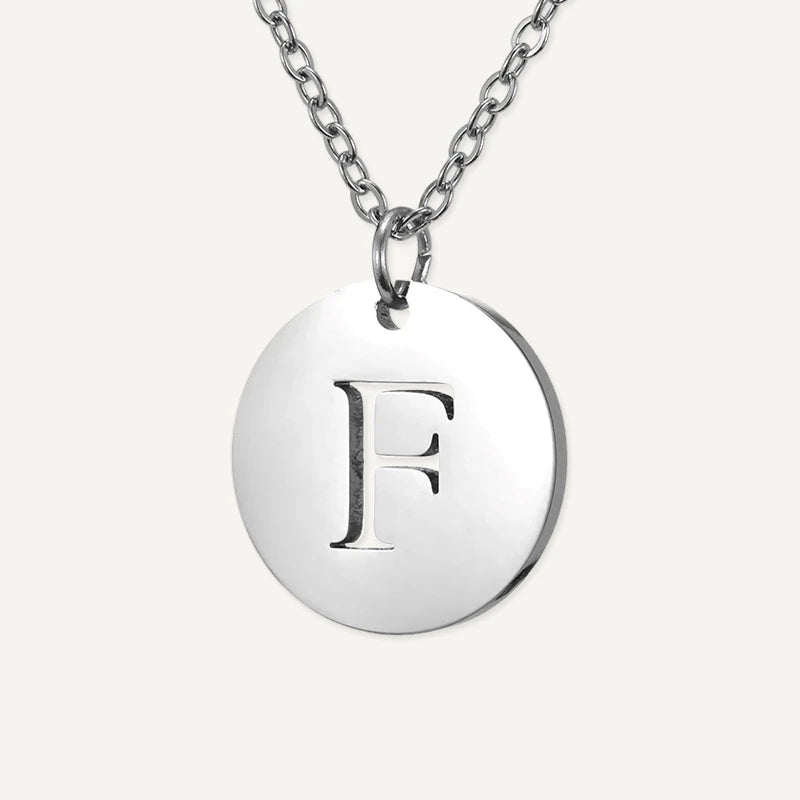 Collier Pendentif Rond Initiale Argent Lettre F