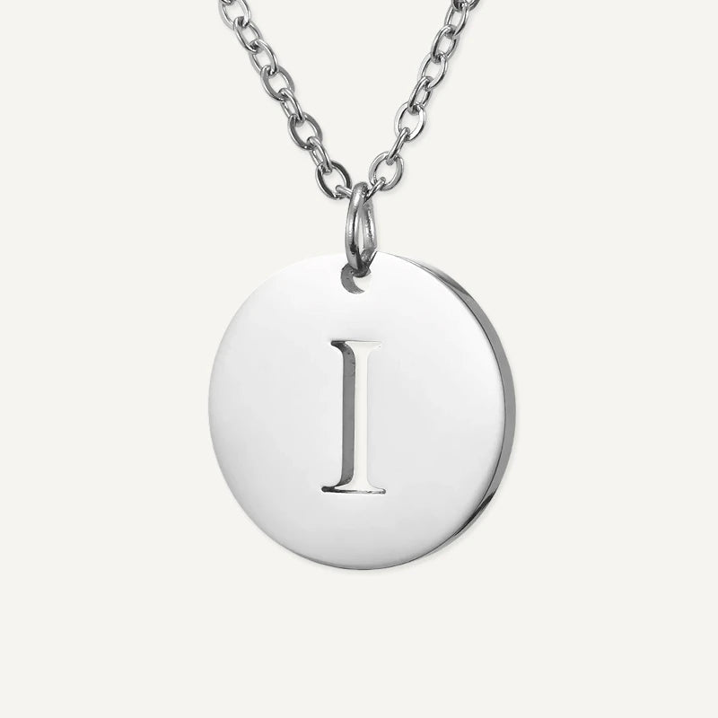 Collier Pendentif Rond Initiale Argent Lettre I