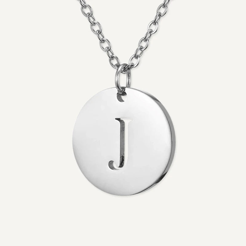 Collier Pendentif Rond Initiale Argent Lettre J
