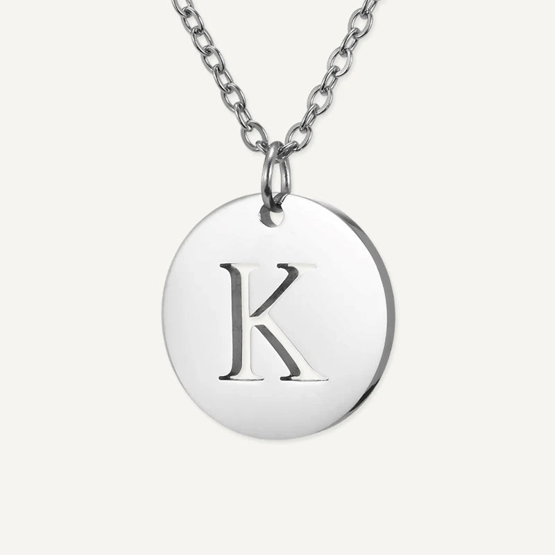 Collier Pendentif Rond Initiale Argent Lettre K