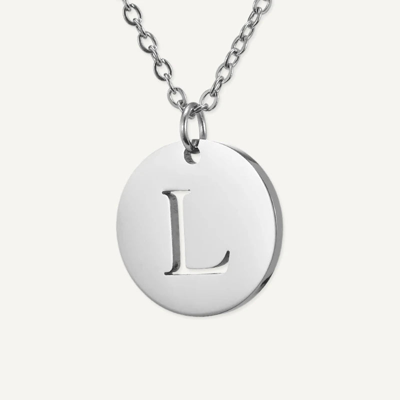 Collier Pendentif Rond Initiale Argent Lettre L