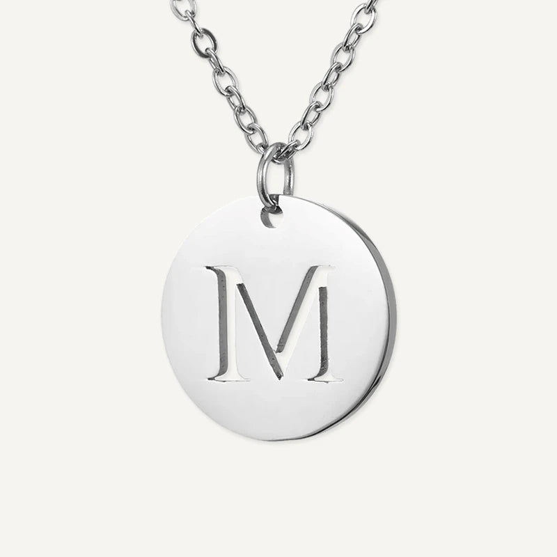 Collier Pendentif Rond Initiale Argent Lettre M