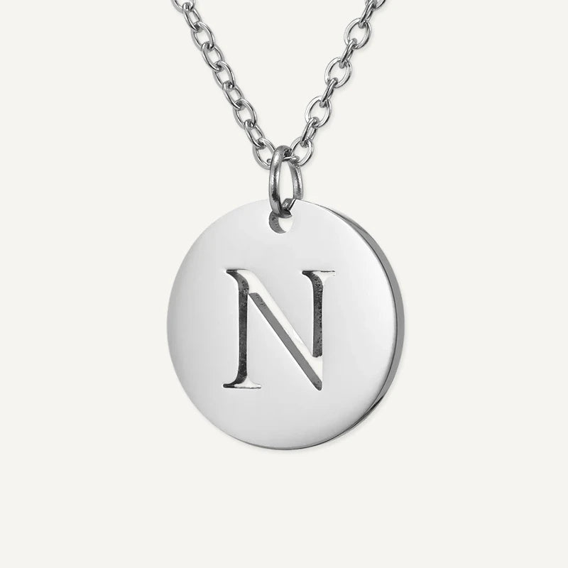 Collier Pendentif Rond Initiale Argent Lettre N