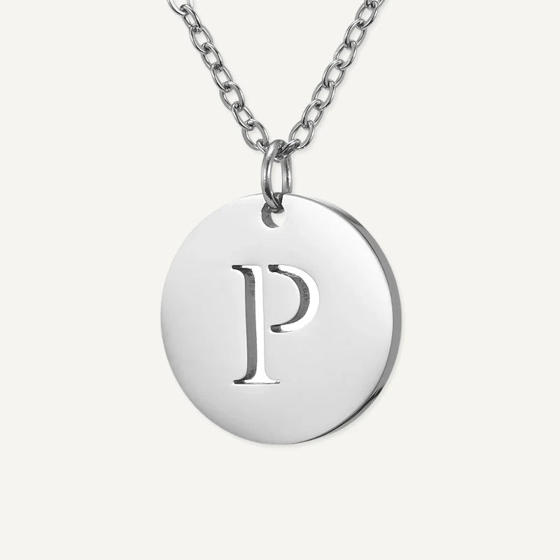 Collier Pendentif Rond Initiale Argent Lettre P