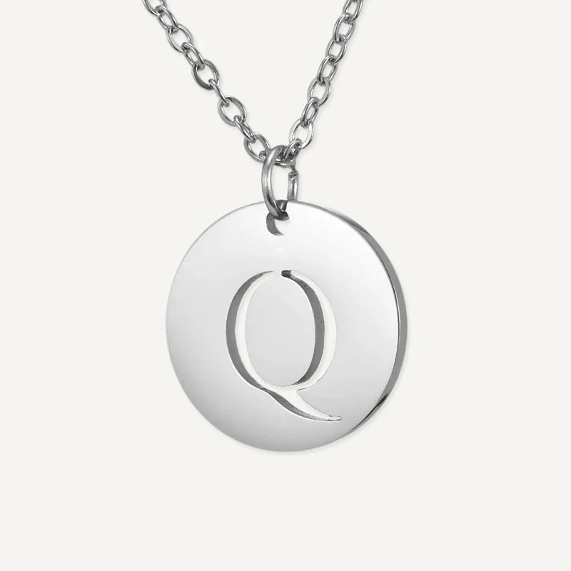 Collier Pendentif Rond Initiale Argent Lettre Q
