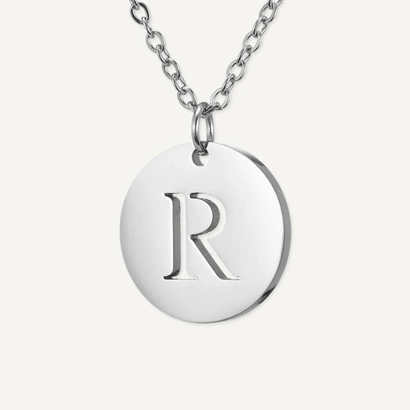 Collier Pendentif Rond Initiale Argent Lettre R