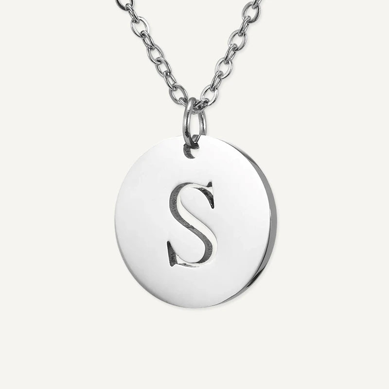 Collier Pendentif Rond Initiale Argent Lettre S