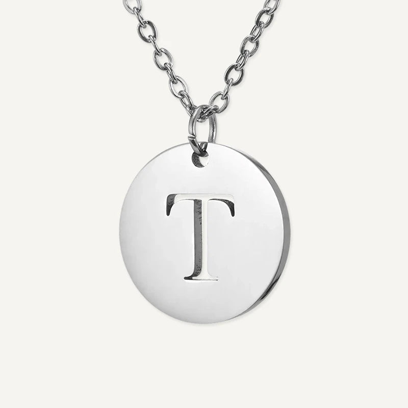 Collier Pendentif Rond Initiale Argent Lettre T