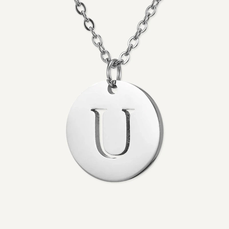 Collier Pendentif Rond Initiale Argent Lettre U