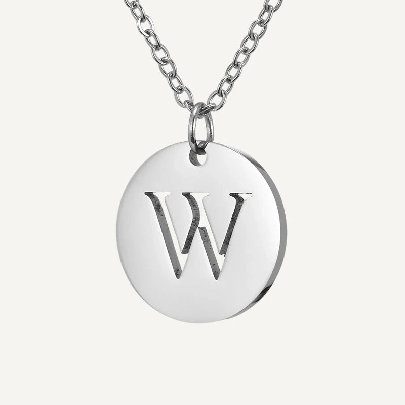 Collier Pendentif Rond Initiale Argent Lettre W