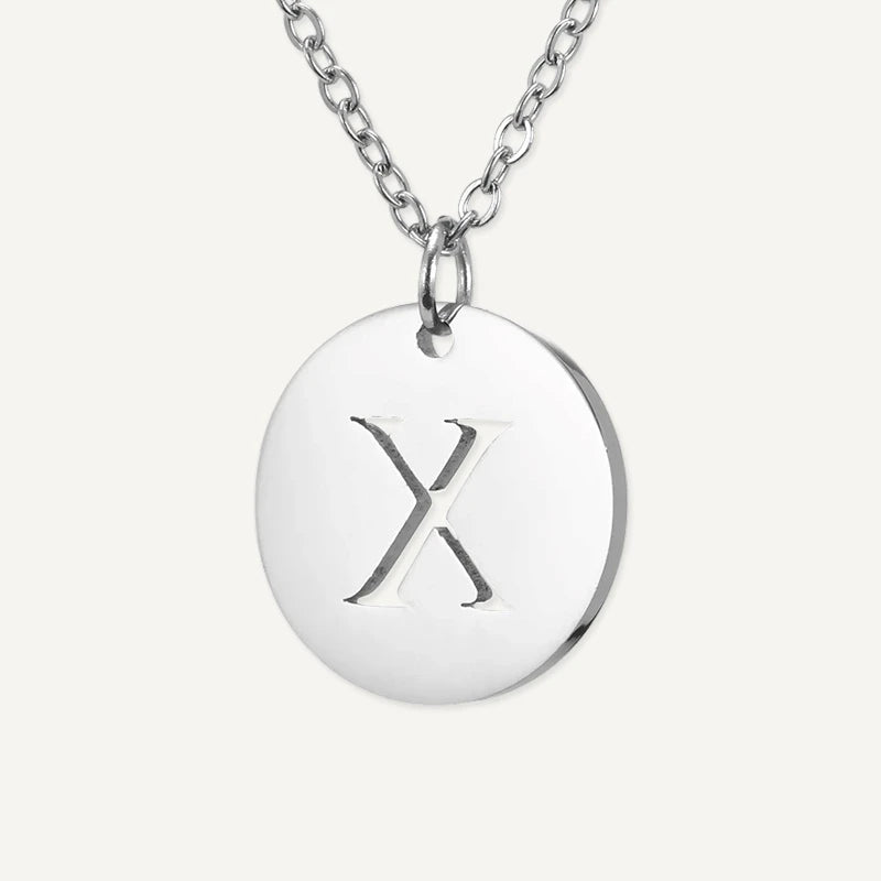 Collier Pendentif Rond Initiale Argent Lettre X