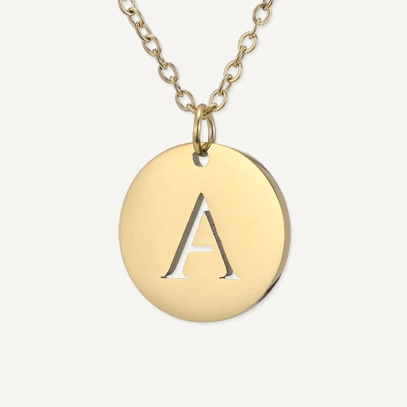 Collier Pendentif Rond Initiale Or Lettre A